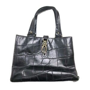 Dooney Bourke Black Crocodile Embossed Leather Logo Lock Hobo Bag Tote Alligator